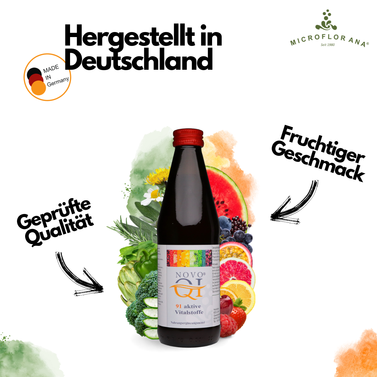 Novo Qi® - Vitalstoffkonzentrat wird in Deutschland hergestellt und ist laborgeprüft NovoQi-Herstellerlan